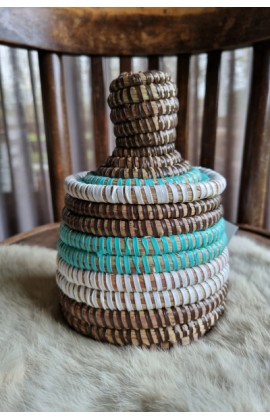 afrikaans bijou mandje uit Senegal bruin turquoise