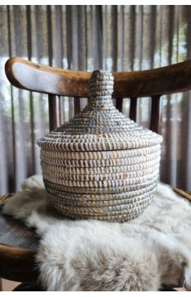 Afrikaans bijou opbergmandje Small uit Senegal grijs wit