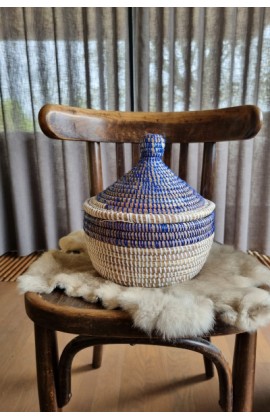 Afrikaans bijou opbergmandje Small uit Senegal blauw wit