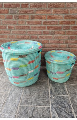 Afrikaanse wasmand platte deksel turquoise