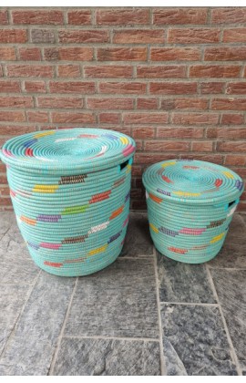 Afrikaanse wasmand platte deksel turquoise