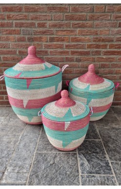 Afrikaanse wasmand opbergmand  turquoise roze
