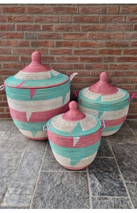 Afrikaanse wasmand opbergmand  turquoise roze