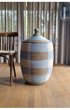 Afrikaanse wasmand XL uit Senegal blauw wit zwart