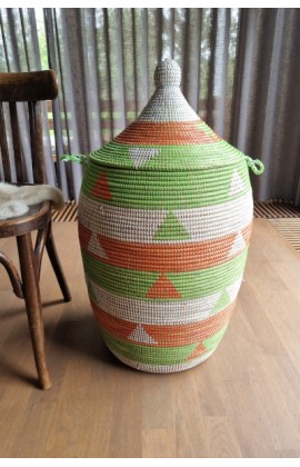 Afrikaanse wasmand uit Senegal oranje groen wit