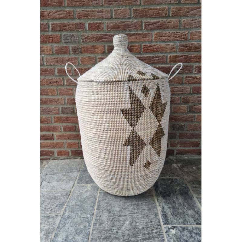 Afrikaanse wasmand opbergmand wit met ster uit Senegal