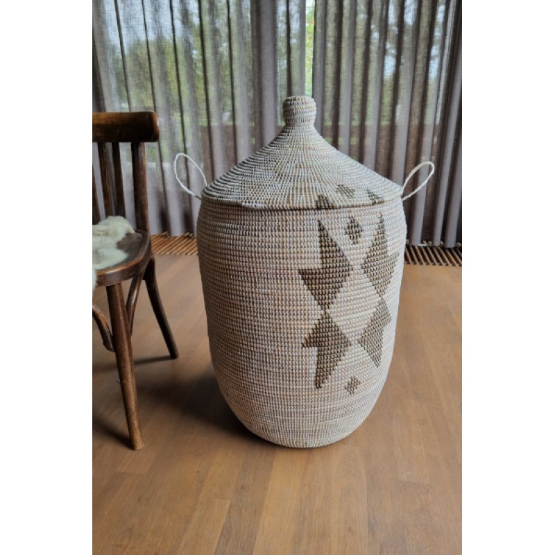 Afrikaanse wasmand opbergmand wit met ster uit Senegal