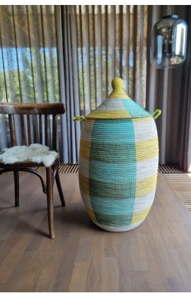 Afrikaanse wasmand XL uit Senegal groen geel wit