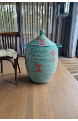 Afrikaanse wasmand uit Senegal turquoise rood