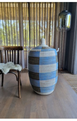 Afrikaanse wasmand XL uit Senegal blauw wit zwart