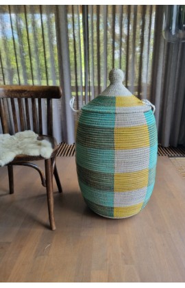 Afrikaanse wasmand XL uit Senegal groen geel wit
