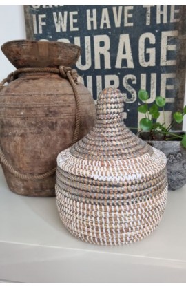 Afrikaans bijou opbergmandje grijs wit