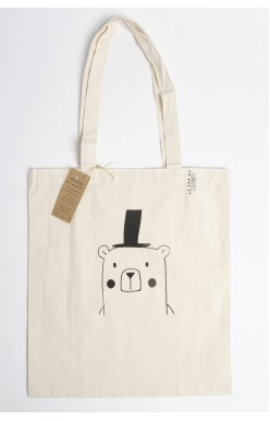 Shopper / Tas ecru Beer met hoed