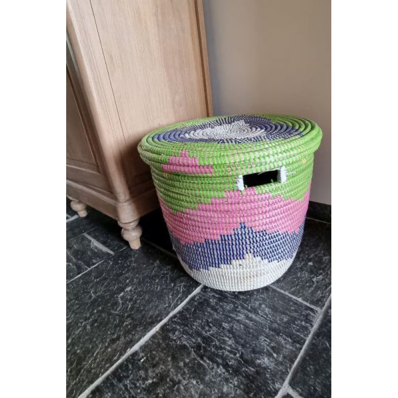 afrikaanse opbergmand platte deksel multicolor