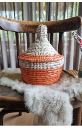 Afrikaans bijou opbergmandje Small uit Senegal oranje wit