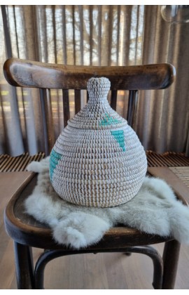 Afrikaans bijou opbergmandje turquoise wit