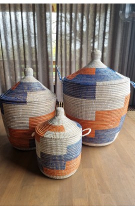 Afrikaanse wasmand opbergmand  oranje blauw